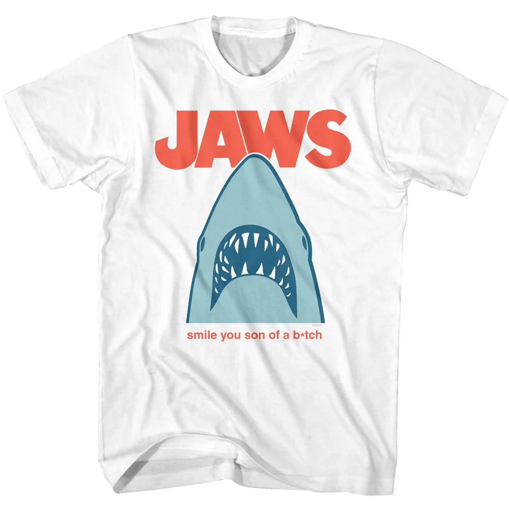 Unisex Adult T-shirt Rockinstone Jaws Movie Minimal Smile Sob White Sizem