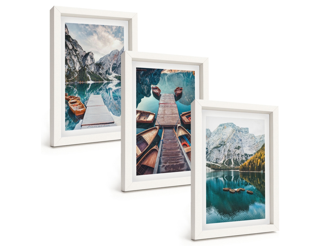 Composição De Quadros Píeres No Lago, Montanhas Espelharte (3 Peças 20x30 Cm)