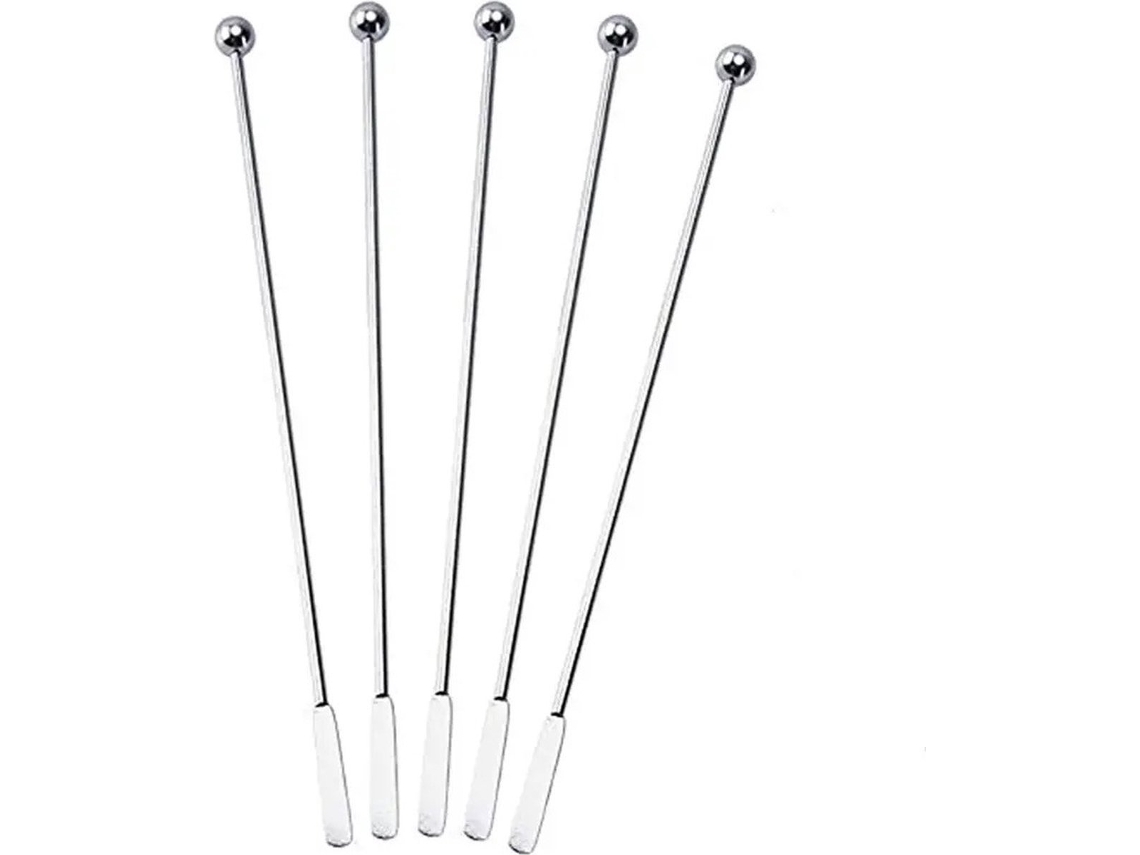 5 Espetos Inox Prata 19cm P/ Café Chá Coquetel Drinks Longos ZYBLSSBB