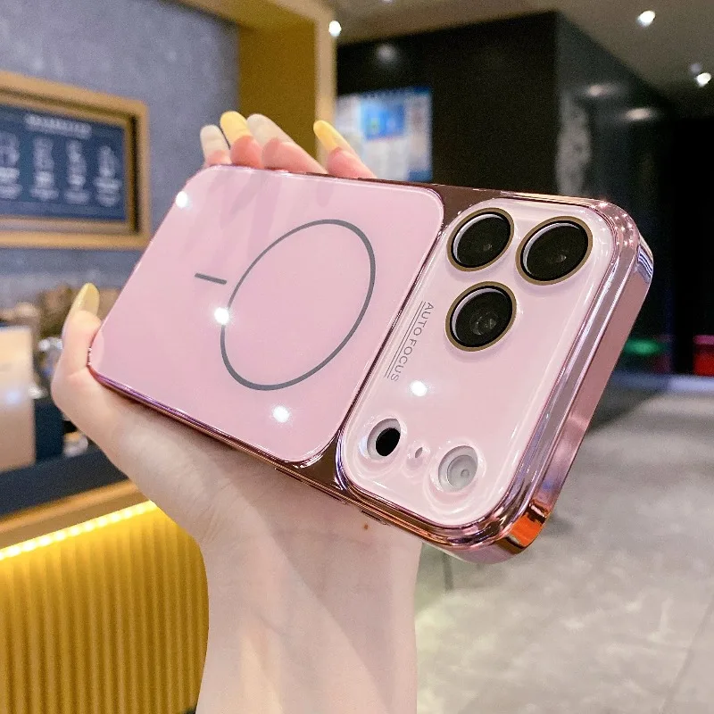 Capa Protetora (rosa Para Iphone 12 Pro Max), Em Vidro Temperado, Com Função Magnética.