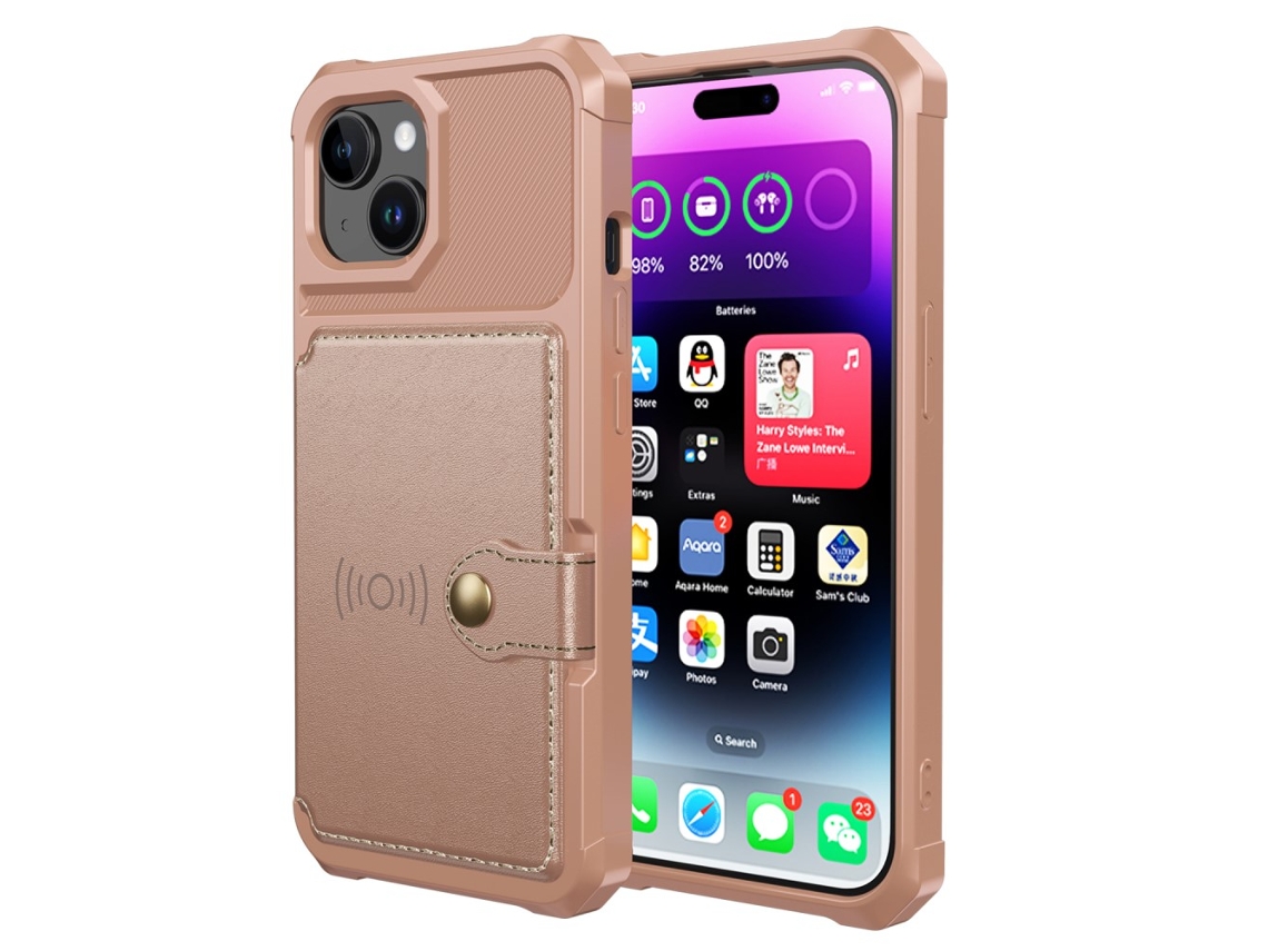 Capa Para Iphone 15 Plus Pele Sintética Anti-choque Magnética Com Porta-cartões Rosa