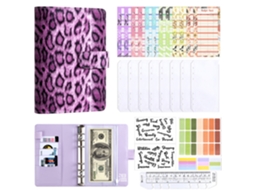 A6 Leopard Print Macaron Budget Planner Cover Set Purple, 8-zipper Pockets, Cash Budget Cards 12, Stickers, English