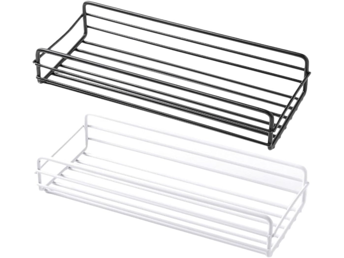 Inoomp Prateleira De Parede Para Banheiro, 2 Peças, Ferro, Montagem Na Parede, Sem Furos, Preto E Branco, Para Objetos