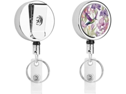 Porta Crachá Retrátil Com Estampa De Beija Flor E Íris, Moderno E Resistente, Em Metal, Com Cordão De Nylon De 68, 5cm