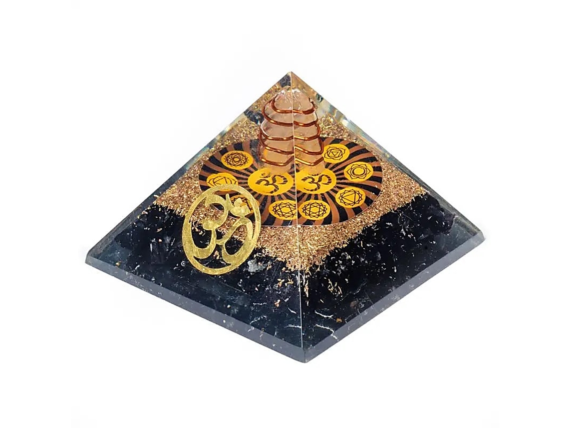 Orgonite Chakra Pirâmide Turmalina Preta Com Ohm - 7x7x6cm