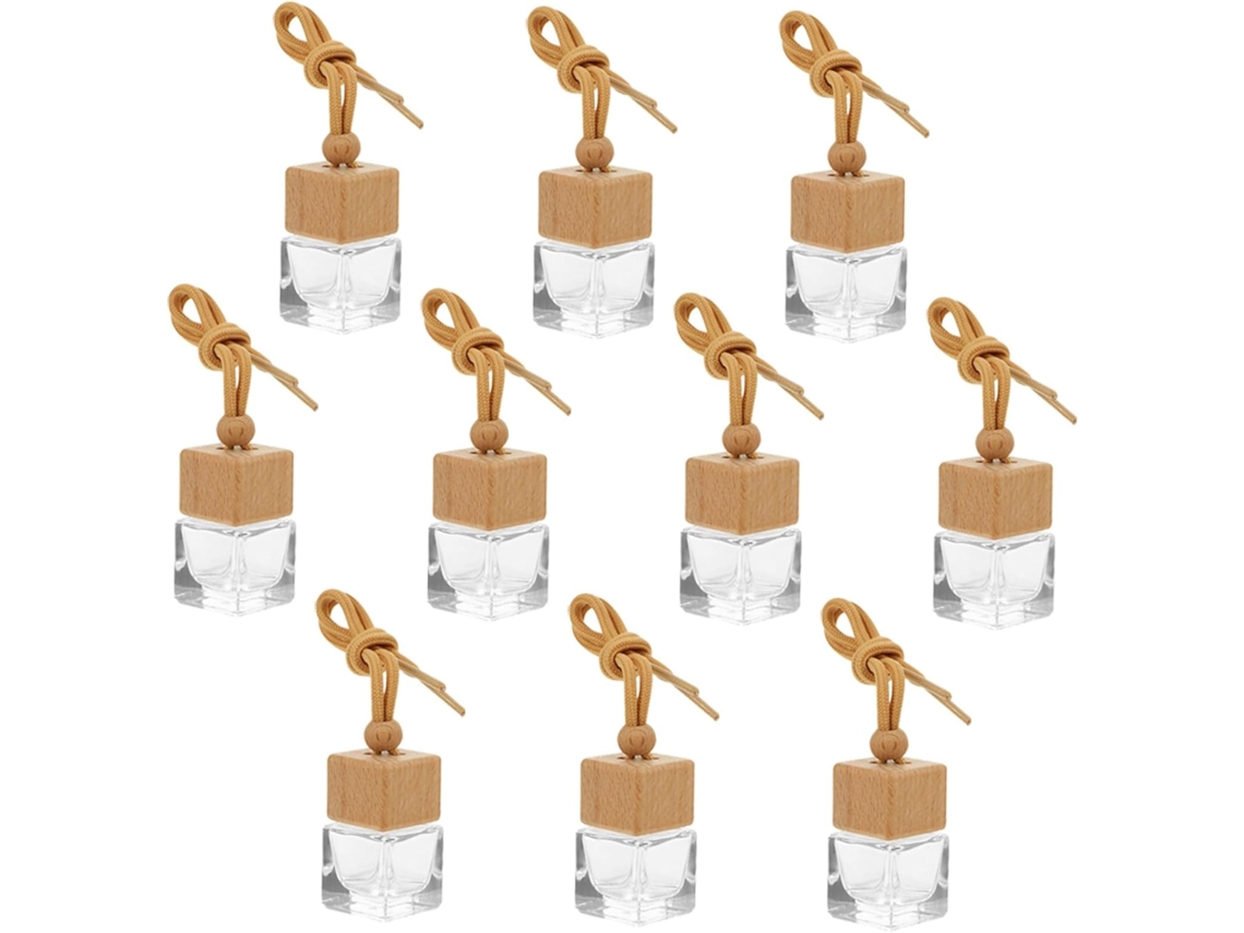 Conjunto De 10 Frascos Perfume Para Carro, 8ml, Com Tampa Quadrada Transparente E Cordão Marrom, Recarregáveis, Para
