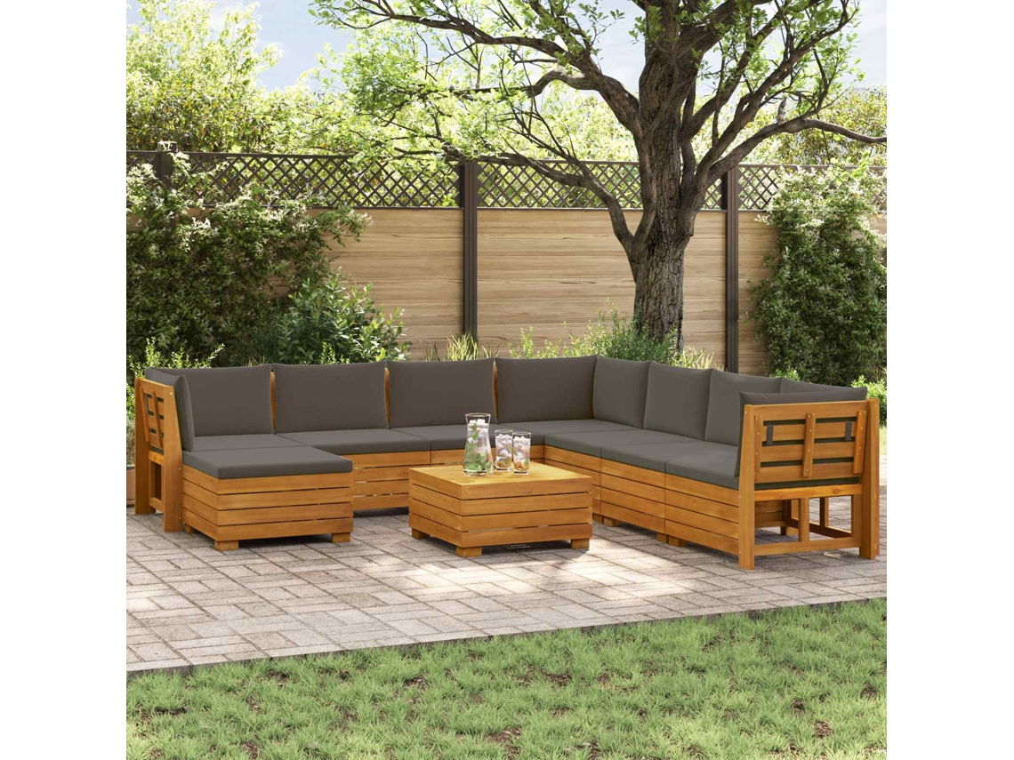 Vidaxl Conjunto De Sofás Para Exterior Com Almofada 9 Peça Castanho