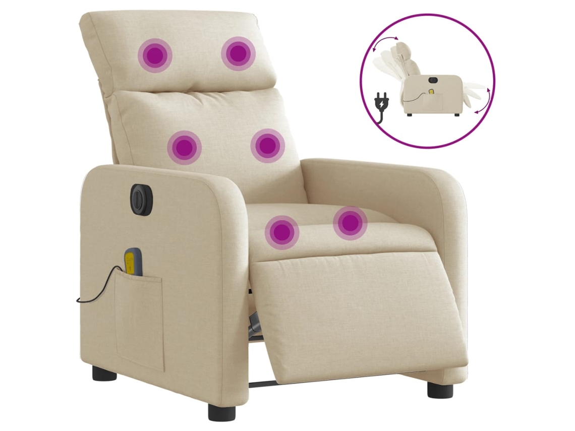 Electric Massage Recliner Chair, Electric Massage Recliner Chairs Vidaxl Creme Tecido