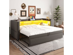 Sofá cama Extensível 90/180x190 Cm, Led, Tomadas, Veludo Cinza VSOGA