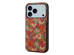 Capa De Couro Compatível Com Iphone 17 Pro Com Suporte Para Cartão E Estampa Floral