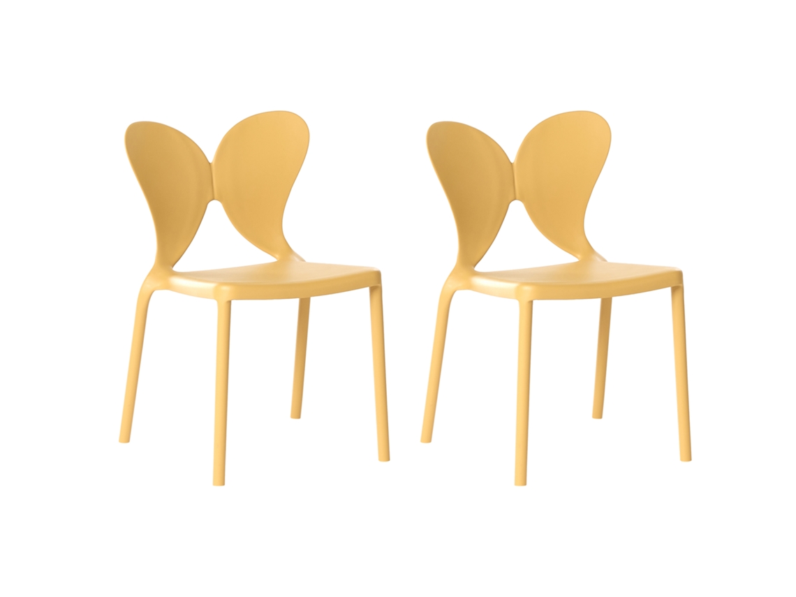 Conjunto De 2 Cadeiras De Jardim Beliani Larissa De Polipropileno Amarelo 50x48x78