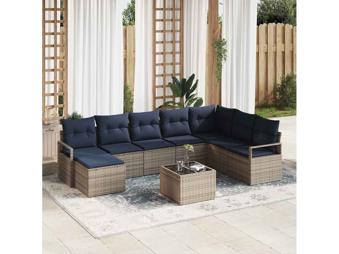 Vidaxl Conjunto De Sofás 9 Unid. Cinzeto Vime Pe