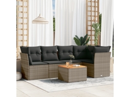 Vidaxl 6 Pcs Conjunto Sofás De Jardim Com Almofadões Vime Cinzento