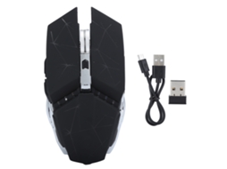 Mouse Gamer Sem Fio Led Óptico 6 Botões 1600dpi Usb Recarregável Preto Meia-noite
