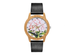 Relógio de pulso analógico de quartzo preto Zhoulianfa para homens e mulheres com pulseira de malha.
