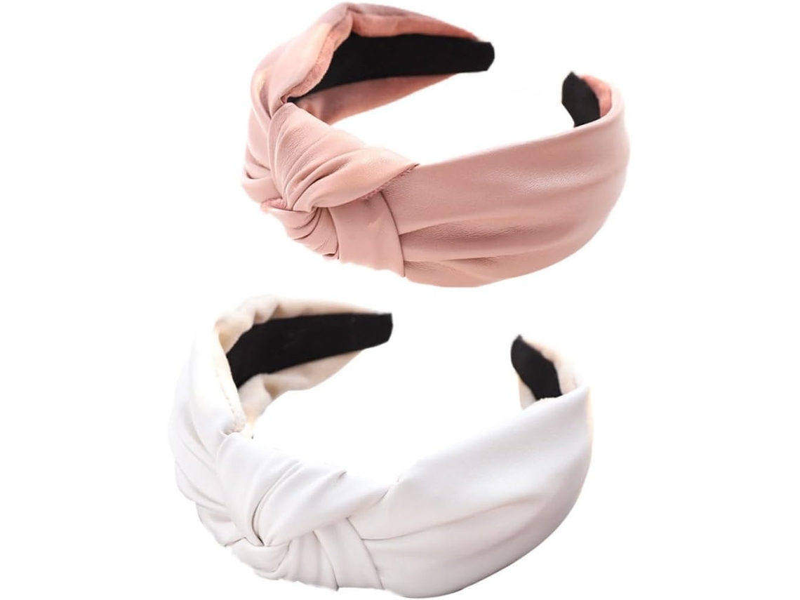 2 Faixas De Cabelo Em Pu Rosa E Branco Para Banho E Maquiagem