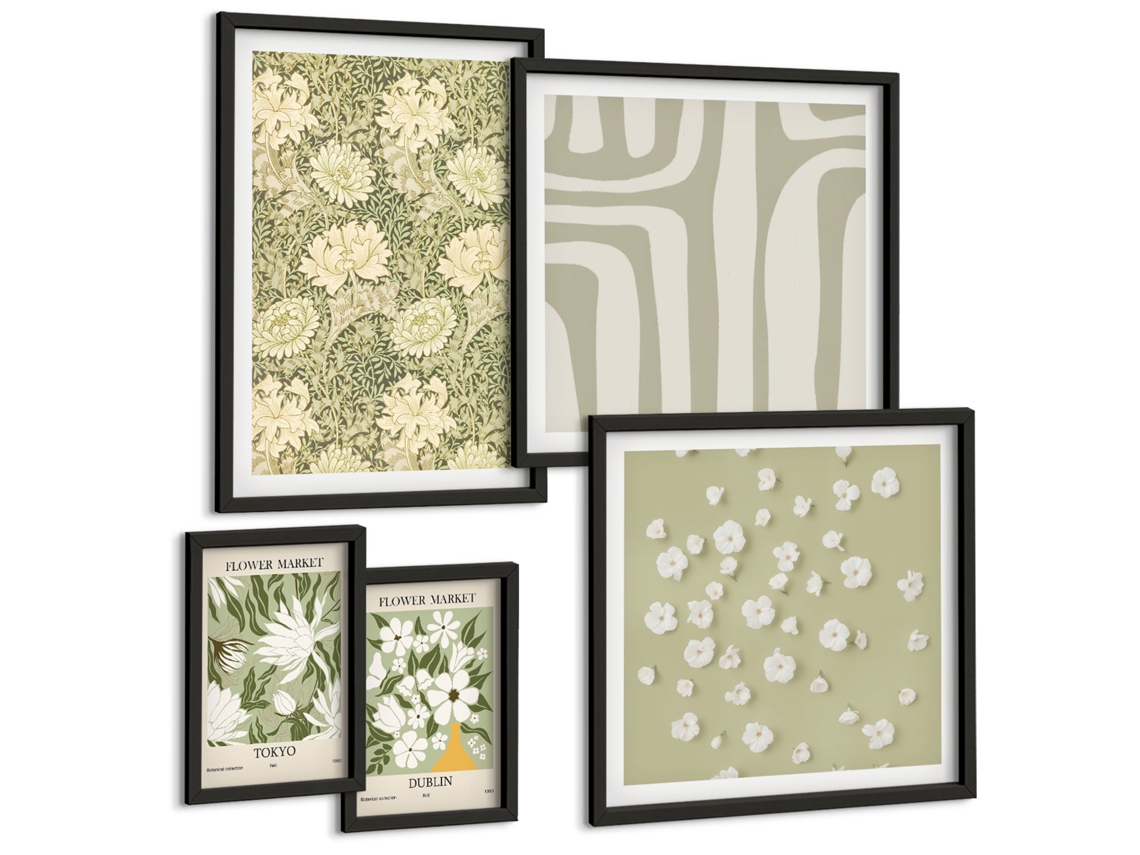 Um Conjunto De Imagens Decorativas Em Uma Moldura Flores Azuis Moldura Preta Quadros Para O Escritório Espelharte (conjunto De 5 Imagens)