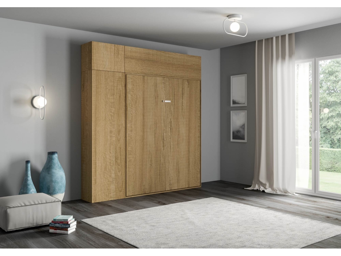 Cama Abatível 160 Vertical com Coluna ITAMOBY Kentaro (234 x 39 x 210 cm - Painéis em Melamina - Carvalho Natural)