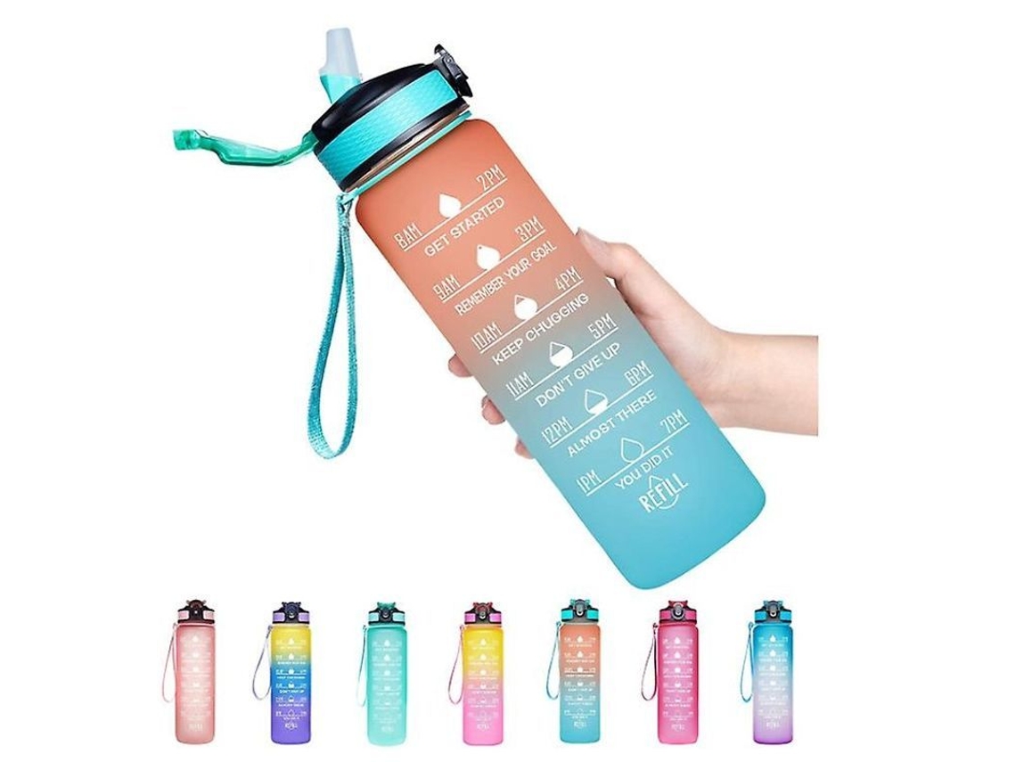 Botella De Agua Antiderrame Sin Bpa Con Marcador De Tiempo Y Pajita Para Hidratación Diaria