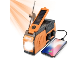 Rádio solar AQUAFORGE, AM/FM, manivela, bateria 2000mah, lanterna, luz de leitura