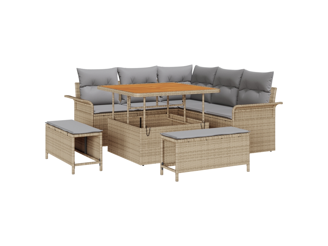 Conjunto 8 Sofá De Jardim Vidaxl Bege Vime Pe (100 X 100 X 71 Cm)