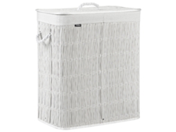 Cesto Con Tapa Y Asa Beliani Arraias De Tela Blanco 52x32x60