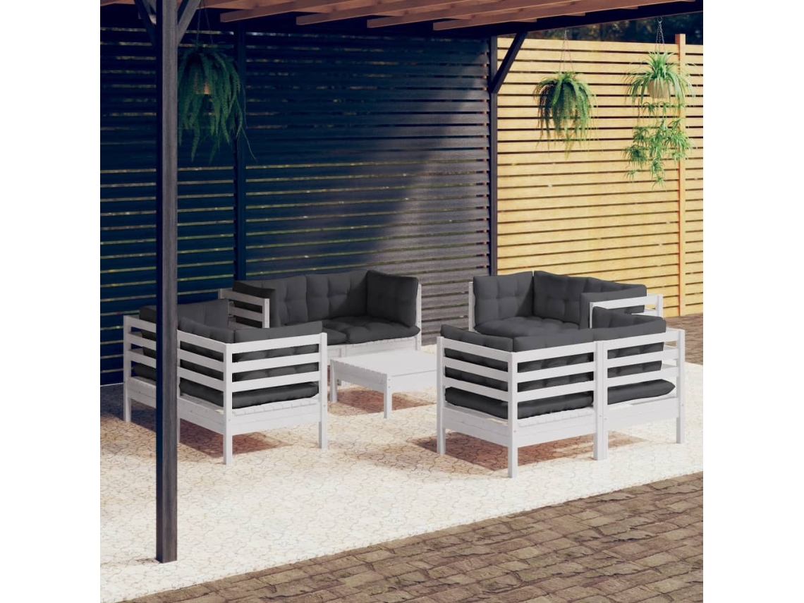 Conjunto 9 Peças Garden Lounge Com Almofadas Antracite Pinus Dkd Home Decor
