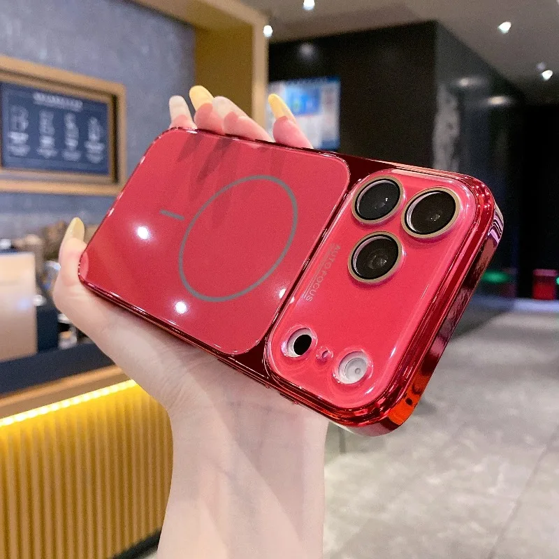 Capa Protetora (vermelha Para Iphone 12 Pro Max), Em Vidro Temperado, Com Função Magnética.