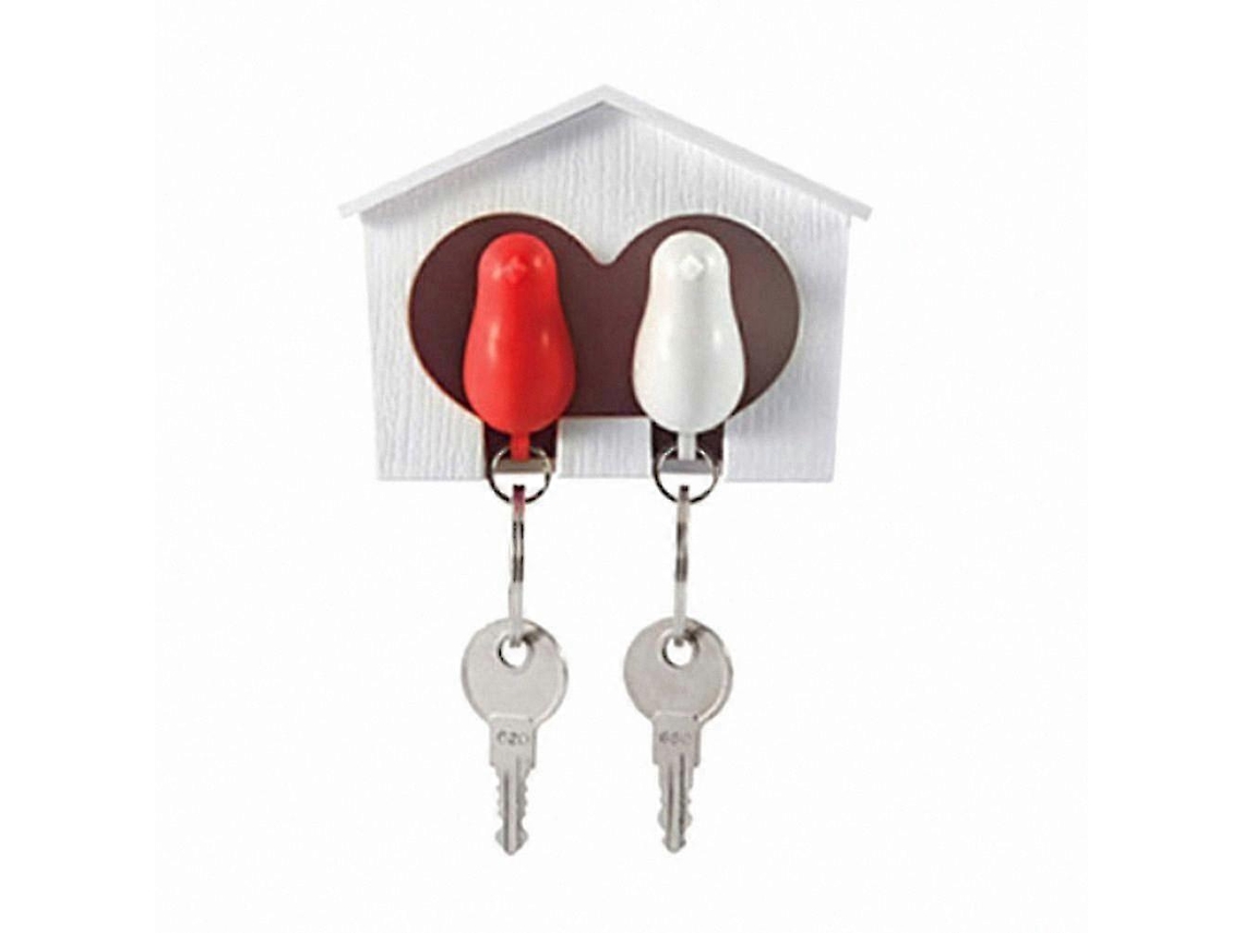 2 Chaveiros de Pássaro com 1 Casinha Pardal para Parede, Acessórios Decorativos para Casa, Vermelho BRILVIBERA