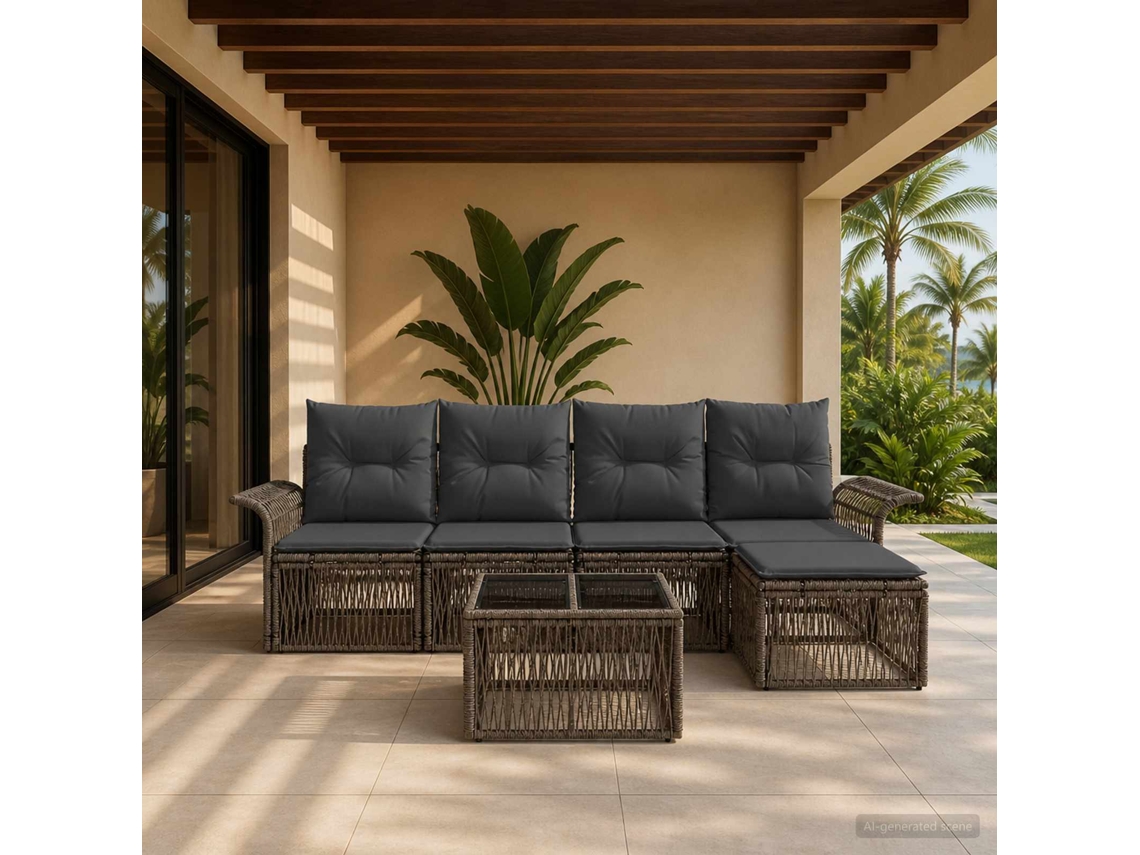 Vidaxl Conjunto De Sofá De Jardim 6 Unid. Cinzento Vime Pe
