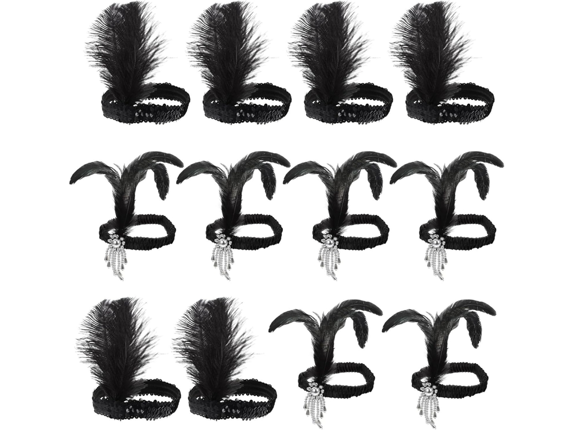 Nuobesty De 12 Tiaras Decorativas Pretas Com Penas E Strass, Acessório De Cabelo Em material