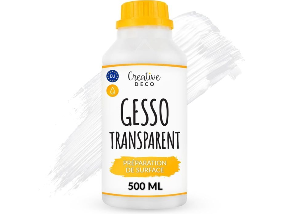 Camada De Base Acrílica - Creative Deco - Gesso Transparente - 500 Ml - Não Tóxico - Secagem Rápida