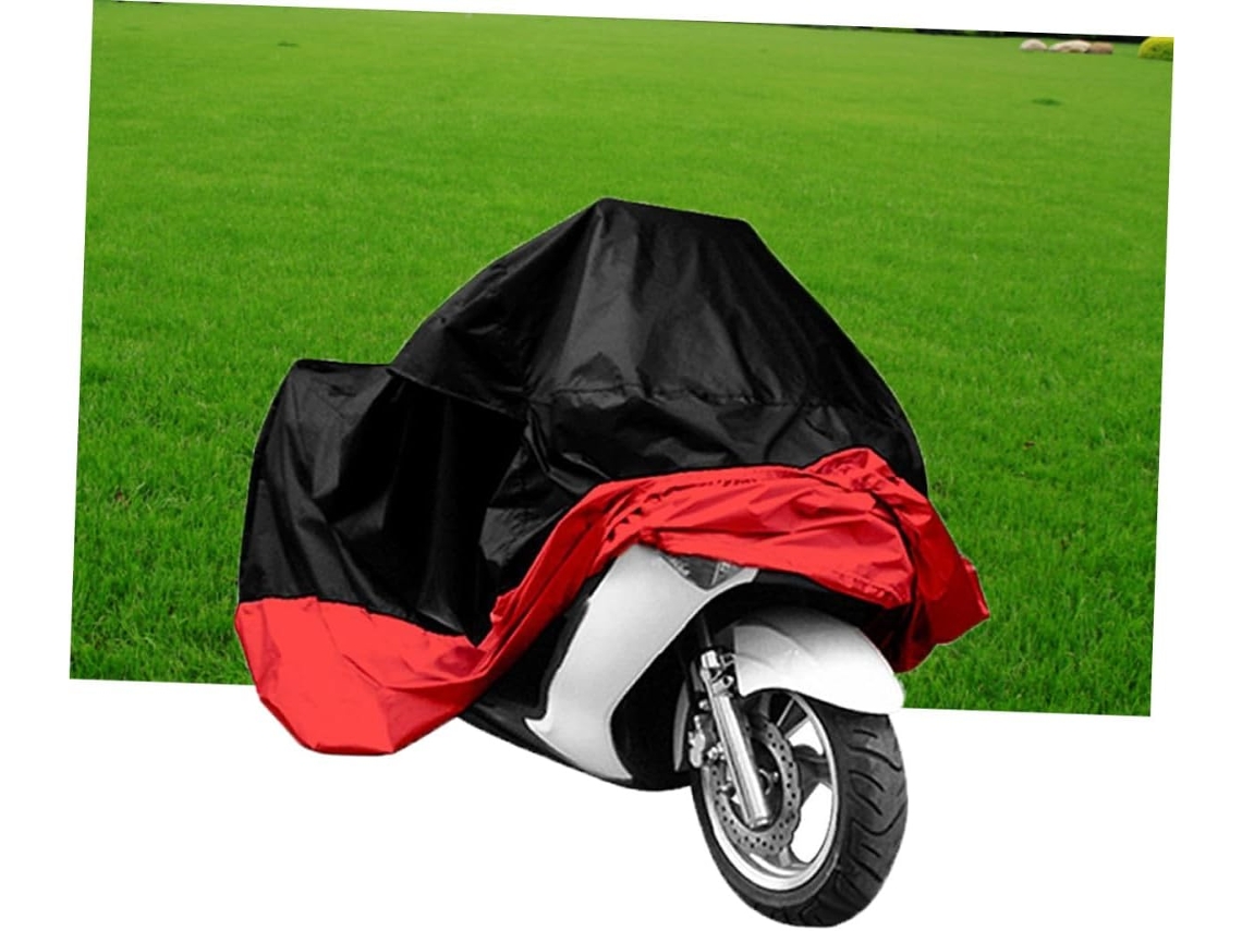Capa Impermeável Para Motocicleta Tamanho Xl, Preta E Vermelha, Em Tecido De Poliéster Resistente A Desperdício.