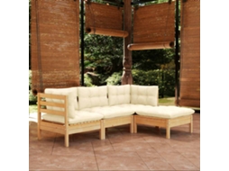 Vidaxl 4 Pcs Conjunto Lounge Jardim C/ Almofadões Cor Creme Pinho