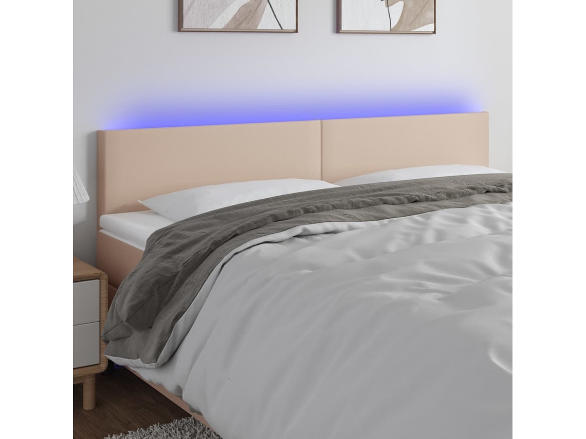Vidaxl Cabeceira Cama C/ Led Couro Artificial 200x5x78/88cm Cappuccino