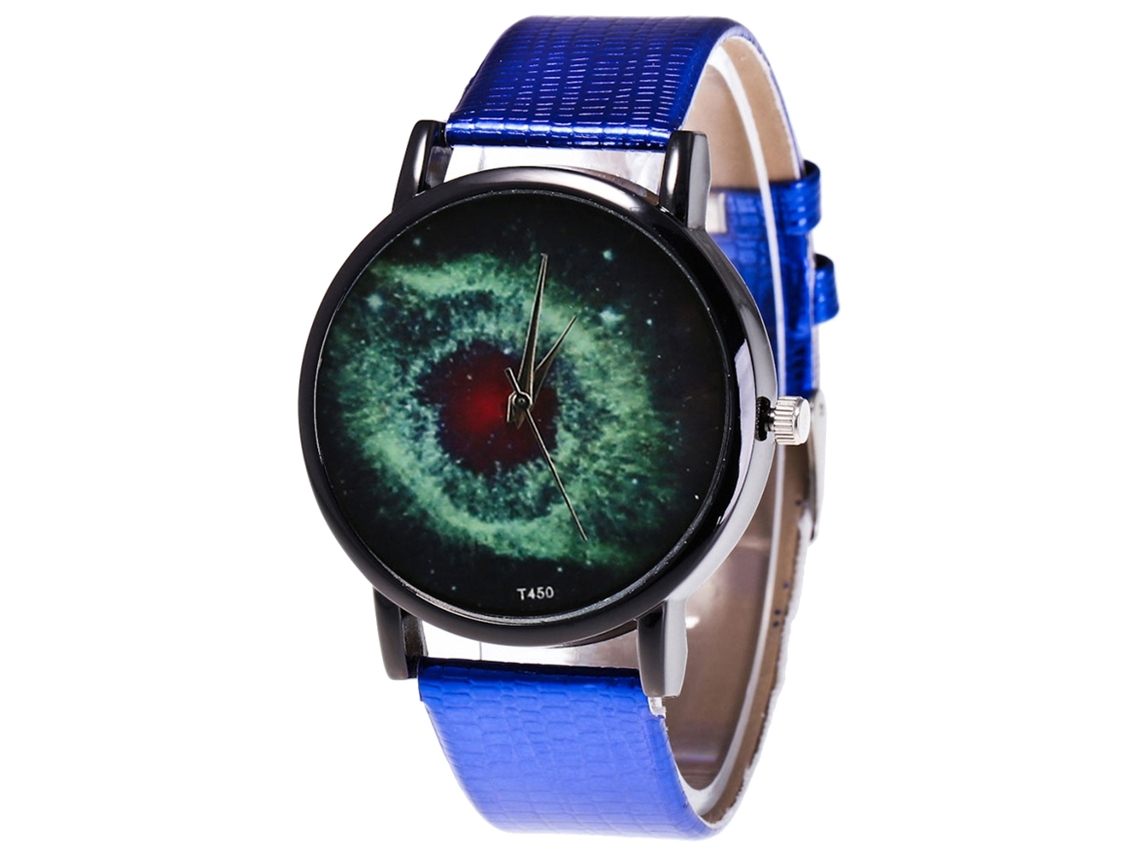 Relógio de quartzo com pulseira de couro PU, mostrador redondo moderno para casais, azul.