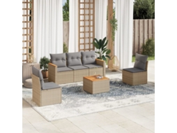 Vidaxl 6 Pcs Conjunto De Sofás P/ Jardim Com Almofadões Vime Pe Bege