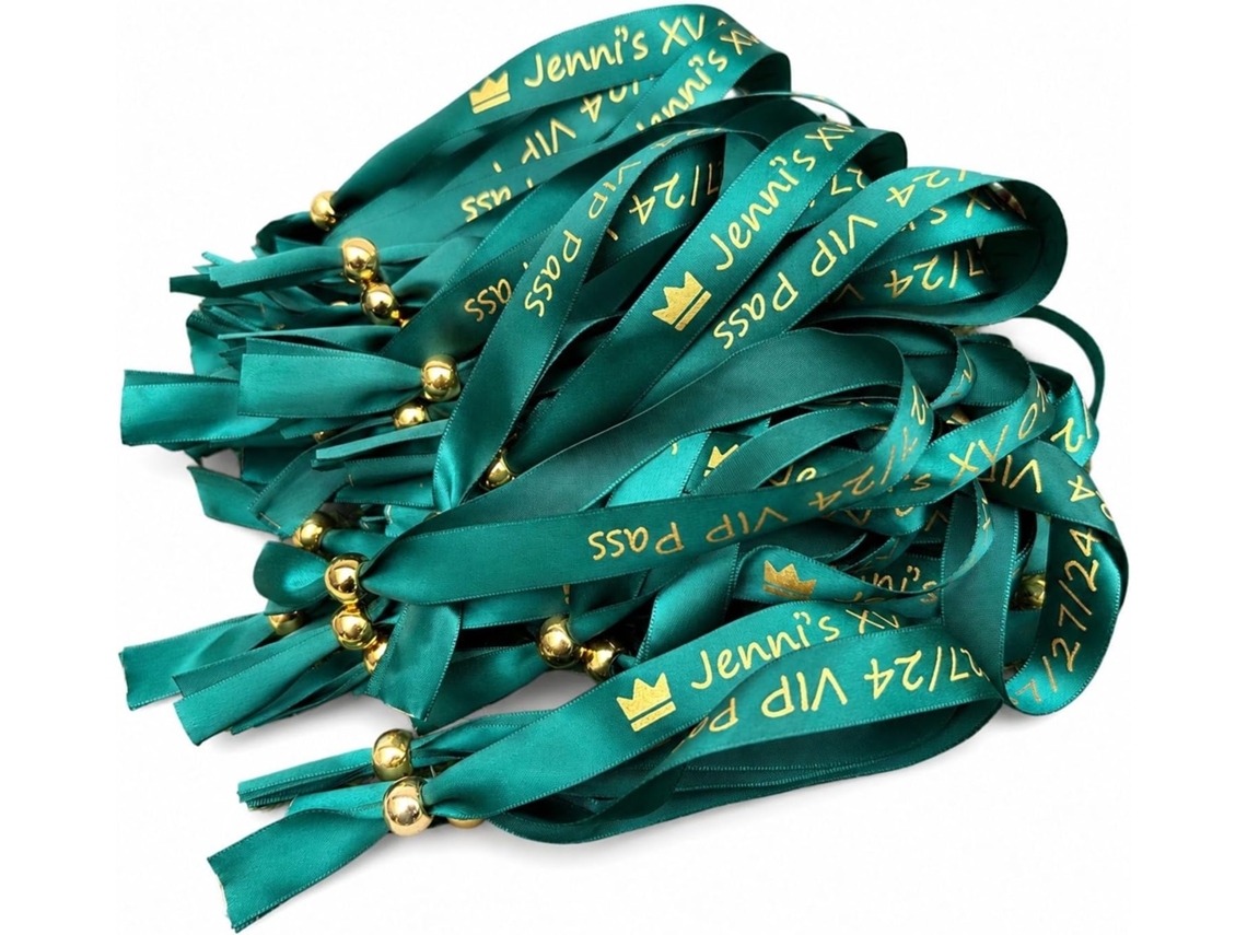 50 Pulseiras de Tecido Personalizadas para Eventos, Pulseiras de Segurança de Tecido Personalizadas com Data Deslizante