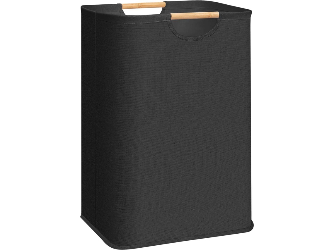 Cesto De Roupa Suja Grande, Lixeira Dobrável Com Alça De Bambu Para Quarto E Lavanderia, Tf, Tf Preto