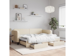 Vidaxl Sofá-cama Com Gavetão E Gavetas 80x200 Cm Tecido Cor Creme