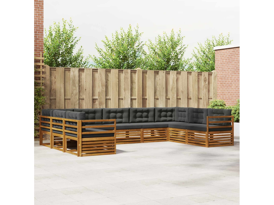Vidaxl Conjunto De Sofás Para Exterior 9 Unid. Natural E Antracite