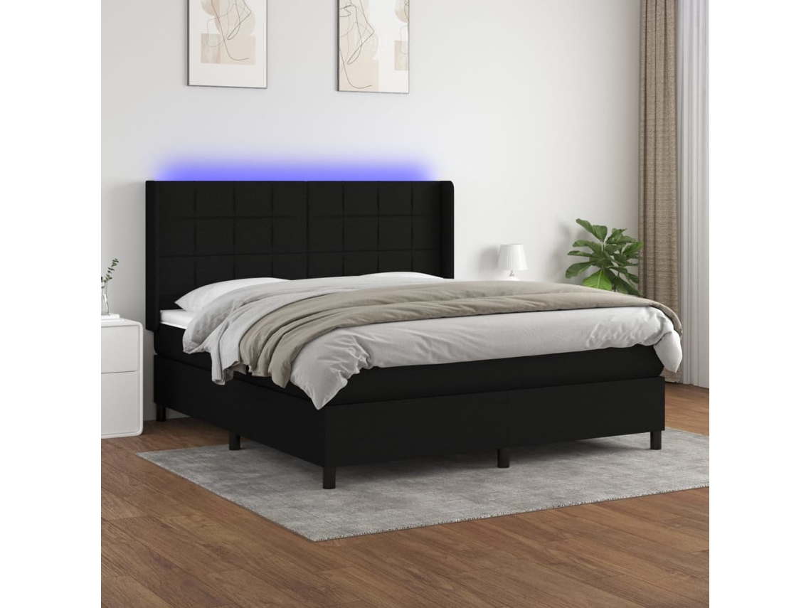 Cama Box Spring C/ Colchão E Led 180x200 Cm Tecido Preto