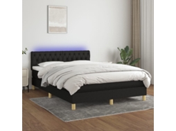 Cama Box Spring C/ Colchão E Led 140x200 Cm Tecido Preto
