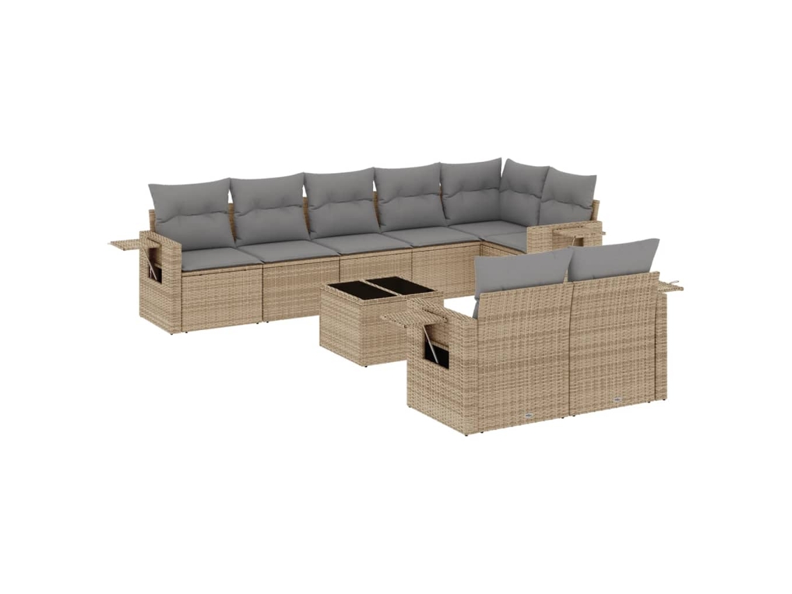 Conjunto de 9 Sofás para Jardim com Almofadões Vime Pe Bege MAISON EXCLUSIVE (90x200 cm)