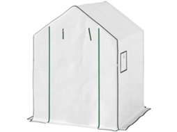 Estufa De Branco Jardim Pequena 3 Níveis Com 6 Prateleiras Porta Enrolável E Capa Pe 140x143x190 Cm