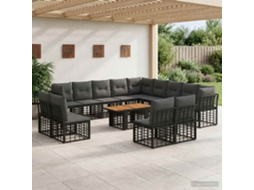 Vidaxl Conjunto De Sofá De Jardim 14 Unid. Preto E Cinza Escuro