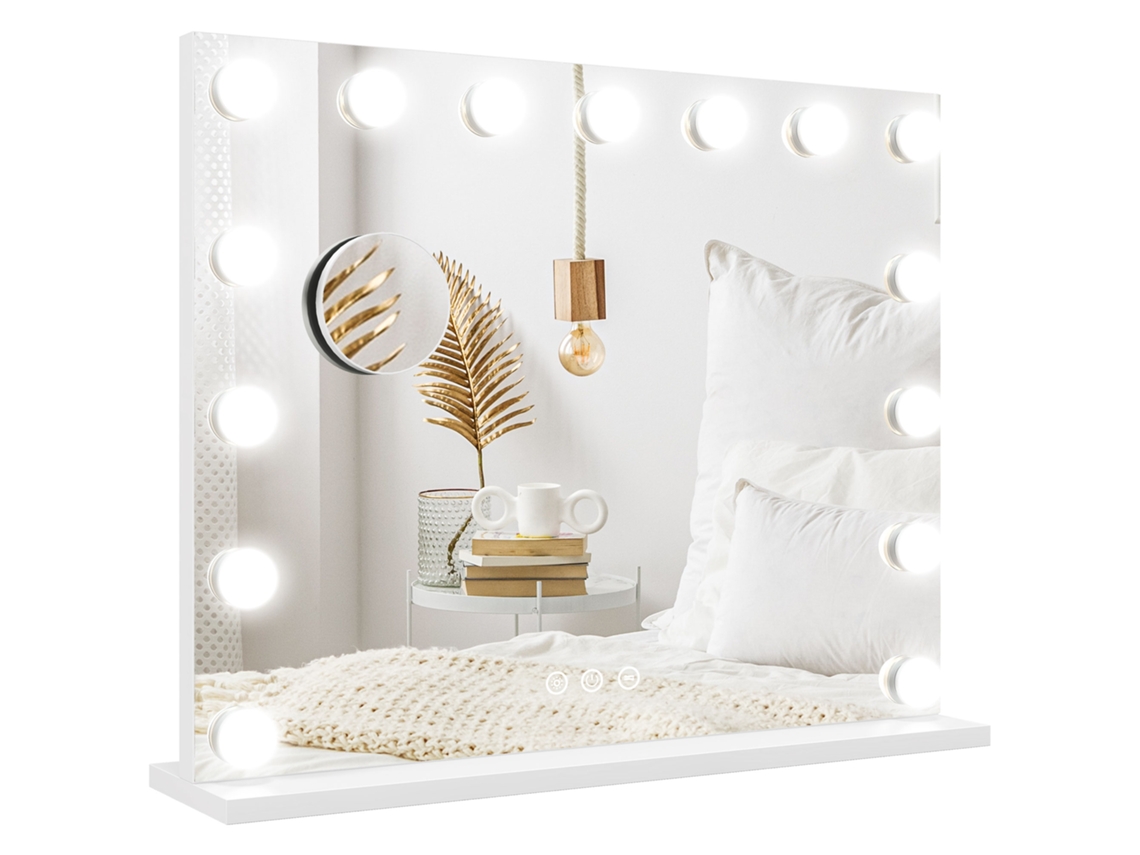 Espelho De Penteadeira Branco, Com Regulável, Usb E 3 Modos De Luz, 58 X 48 Cm
