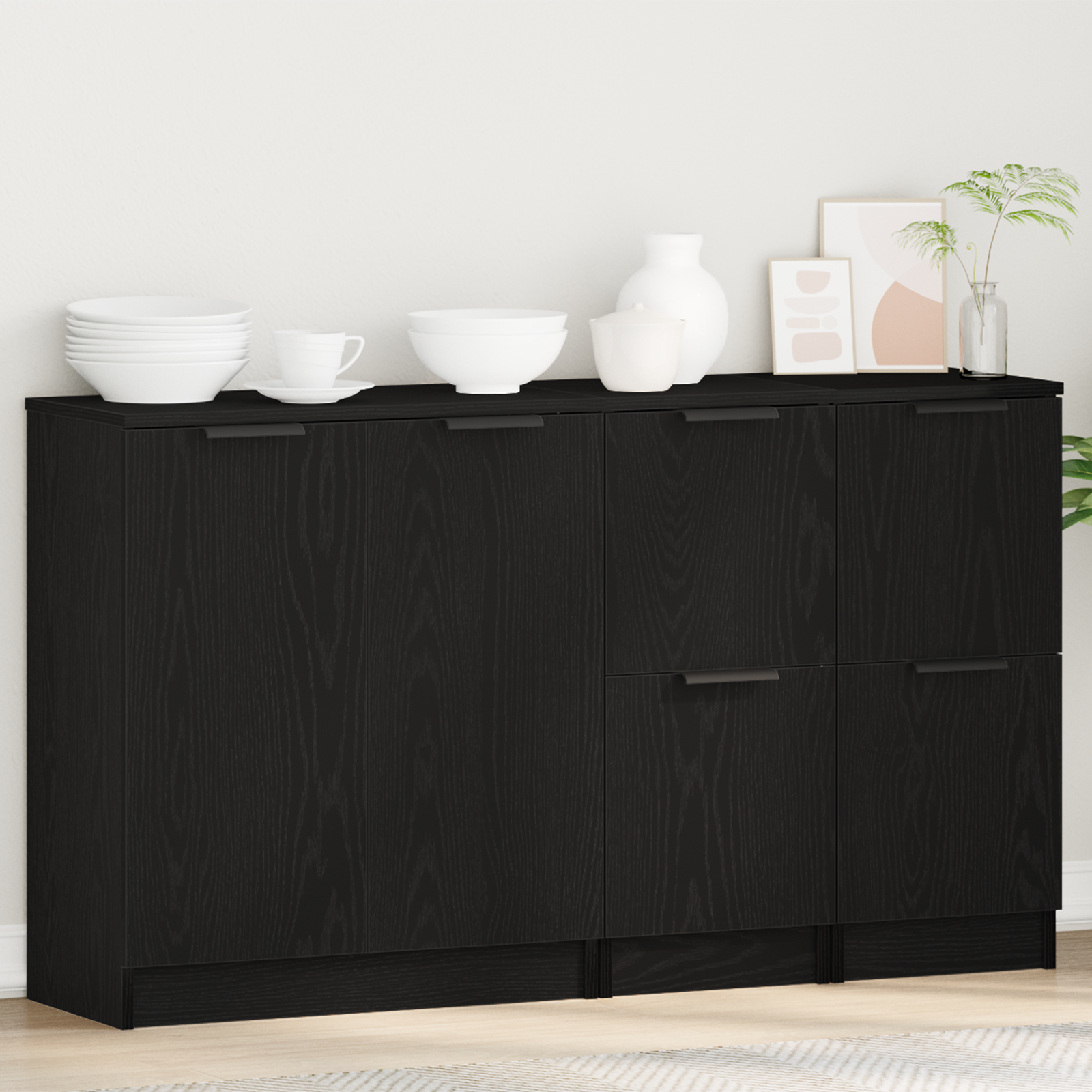 Vidaxl Buffet 3 Unid. Carvalho Preto 120 X 30 X 70 Cm