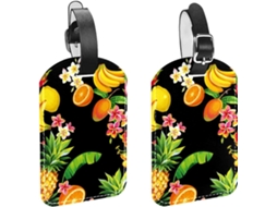 Conjunto De 2 Etiquetas Bagagem Em Couro Pu Proteger Sua Privacidade Design Frutas Abacaxi, Limão E Banana