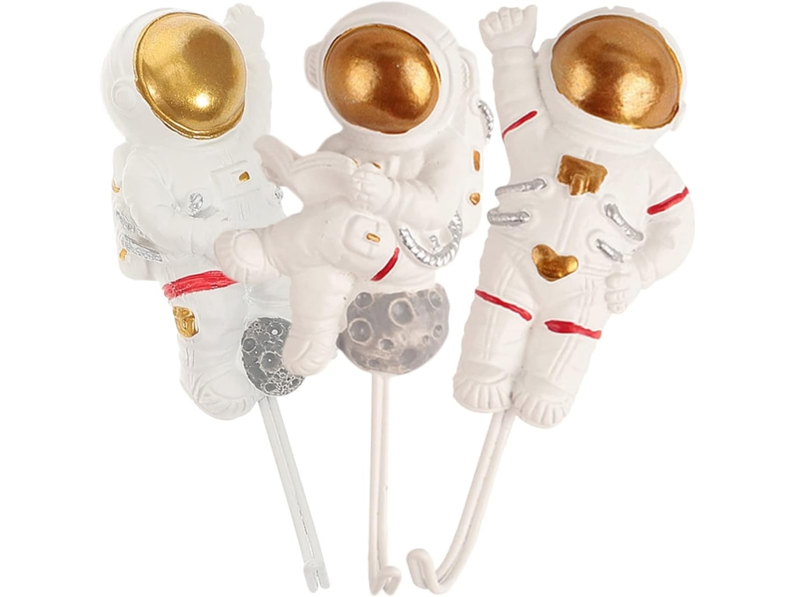 Conjunto de 3 Ganchos Adesivos de Astronauta, Ganchos de Parede Resistentes, Cabides para Roupas Sem Furos para Banheiro SFUSHOS